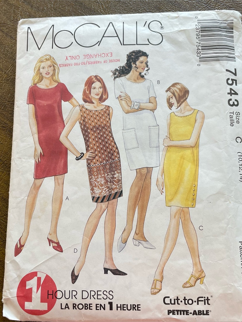 McCall's Vintage 7574 Shift Dress Pattern SZ 10, 12, 14
